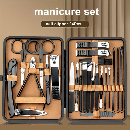 Premium Stainless Steel Manicure & Pedicure Kit – 7/16/18-Piece Nail Care Grooming Set in Elegant Black PU Leather Case