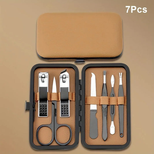 Premium Stainless Steel Manicure & Pedicure Kit – 7/16/18-Piece Nail Care Grooming Set in Elegant Black PU Leather Case